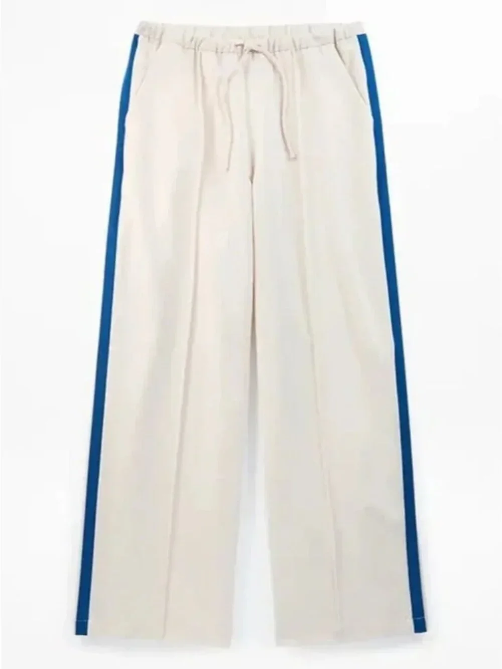 Athleta Women's Pull-On Activewear Pants Beige w/ Black Side Stripe Size L
